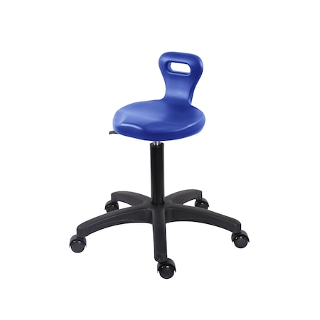 Blue Ridge Ergonomics Polyurethane Serpent Stool - Medium Bench Height with Casters in Blue Polyurethane PSPMBSL-RG-NF-RC-BLU