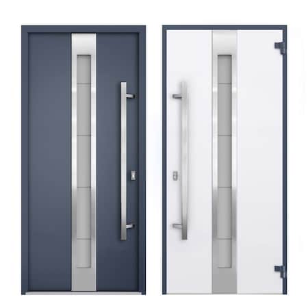 Vdomdoors Steel Door Deux 1717 Gray Graphite Stainless Inserts Single Modern Painted-W50xH80-Right Inswing DEUX1717EXD-GRE-W36+14 x H80-Right-hand Inswing