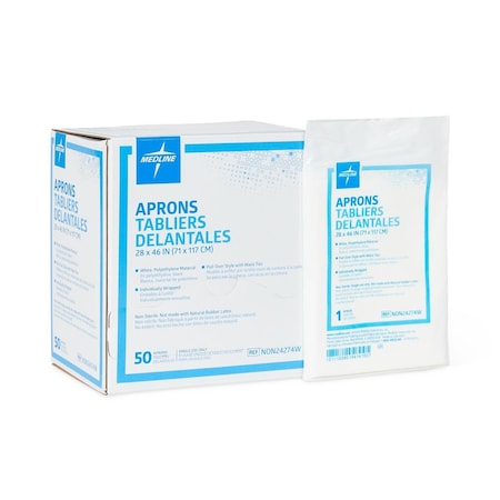 Medline Disposable Polyethylene Apron, Midweight, 28in x 46in, 50PK NON24274WZ