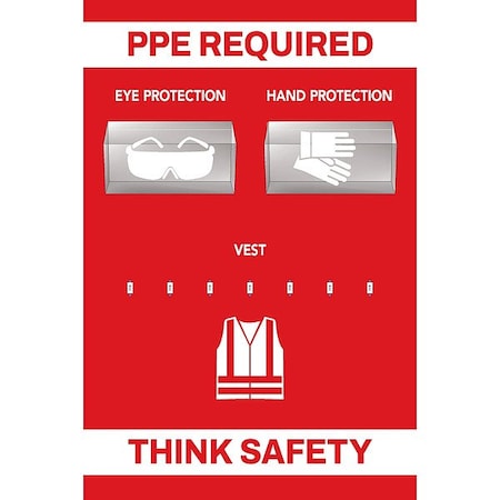 Visual Workplace PPE Shadow Board, Red, 24 in H 30-1910-3624-P72301
