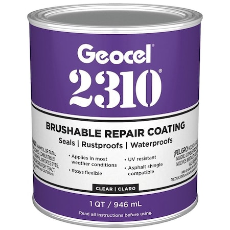 Geocel 2310 Series Brushable Repair Coating, Liquid, Crystal Clear, 1 qt, Can GC65200