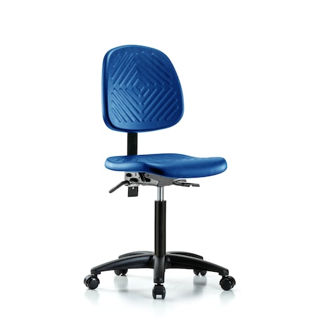Blue Ridge Ergonomics Poly Chair, Med Bench, Med Back, Tilt, Casters, Blue BR-PMBCH-MB-RG-T1-A0-NF-RC-BLU