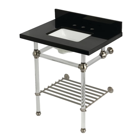 Kingston Brass 30-Inch Black Granite Console Sink with Acrylic Legs and Shelf, 8-Inch, 3-Hole KVPK30KASQB8
