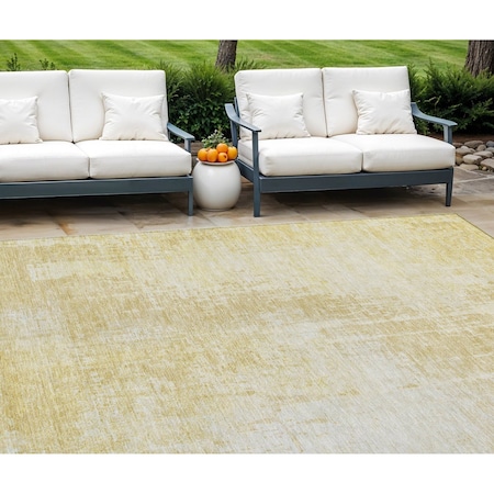 Homeroots 10' X 14' Gold Ivory And Beige Abstract Washable Indoor Outdoor Area Rug 587283
