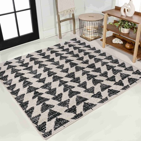 Jonathan Y Aisha Moroccan Triangle Geometric Cream/Black 5 ft Square Area Rug MOH206A-5SQ