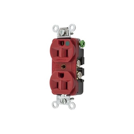 Hubbell Wiring Compact Hospital Grade Receptacle, 2-Pole 3-Wire, 15A 125V, 5-15R, Red, 2PK HBL8200HRED