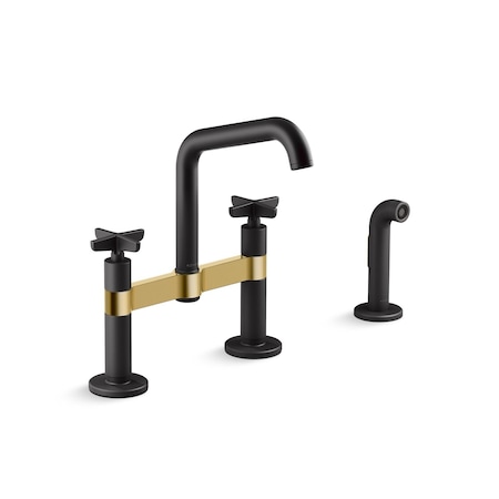 Kohler Billet Two-hole bridge kitchen sink faucet with side sprayer 28665-3-BMB