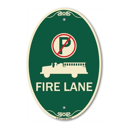 Signmission Fire Lane With No Parking Symbol & Graphic, 12 In X 18 In Architectural Oval, Heavy Gauge Aluminum A-OV-G-1218-24017