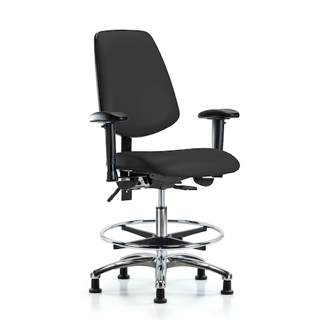 Blue Ridge Ergonomics Bench Chair, Vinyl, Med, Bk, CF, Glds, Blk, 6-Way Adjustable, 22" to 29" Height, Black BR-VMBCH-MB-CR-T1-A1-CF-RG-8540