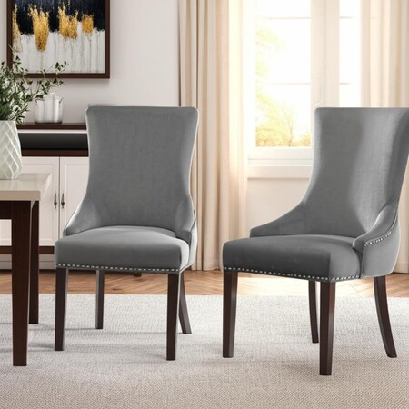 Homeroots Set of Two Tufted Gray and Espresso Upholstered Velvet Dining Side Chairs 543527
