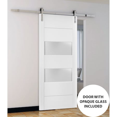 Sartodoors Sturdy Barn Door 2 lites with Hardware, Lucia 4010 White Silk with Frosted Glass, 6.6FT Rail Hanger LUCIA4010BD-S-WS-18