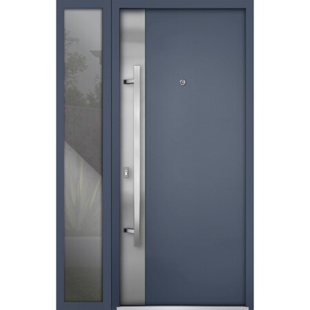 Vdomdoors Steel Door Deux 0729 Gray Graphite Sidelight Exterior Window Stainless Inserts Single Modern Painte DEUX0729EXD-GRE-W36+16 x H80-Right-hand Inswing