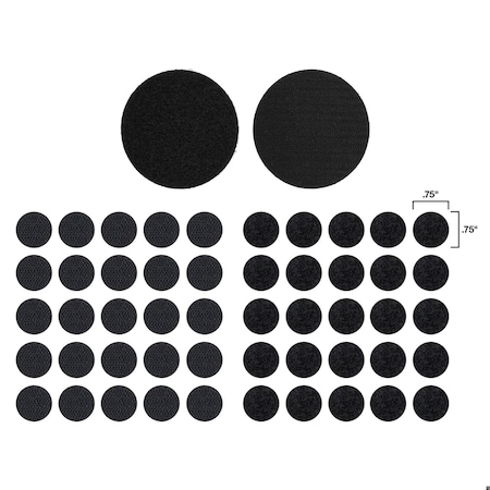 Grizzly Supply Adhesive Hook and Loop Dot, 0.75 in L, 0.75 in W, Hook and Loop Connection, Black, 25PK GS-HLAD3/4-0