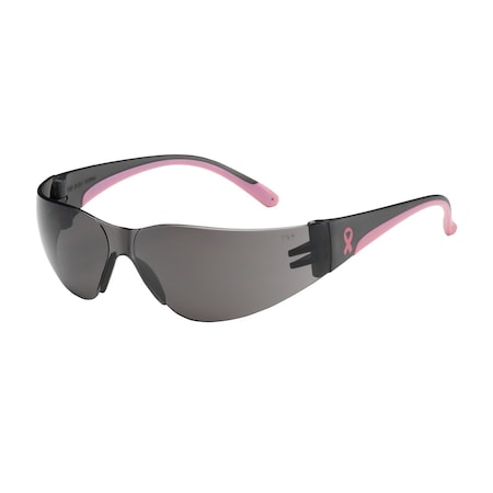 Bouton Optical Rimless Safety Glasses with Gray / Pink Temple, Gray Lens and Anti-Scratch Coating 250-11-5501