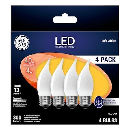 Ge Industrial Solutions LED Bulb, Decorative, CAM Lamp, 40 W Equivalent, E26 Lamp Base, Dimmable, Frosted, 4PK 37420