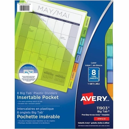 Avery Plastic Pocket Insertable Tab Dividers, Assorted, 8 Tabs/Set 11903