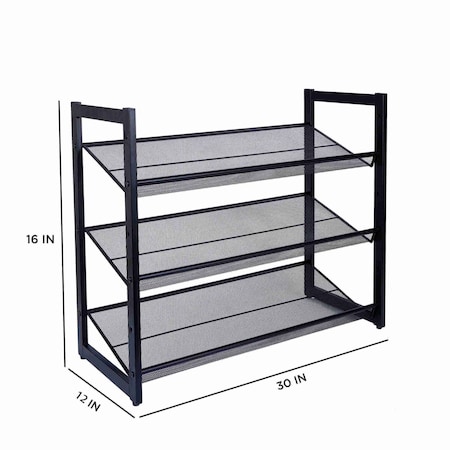 Organize It All 3 Tier Adjustable Mesh Shoe Rack in Black 23543-BLACK