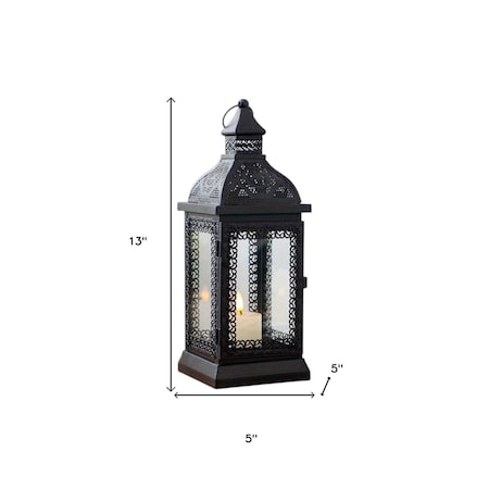 Homeroots 13" Clear And Black Glass And Metal Tabletop Lantern Candle Holder 701239