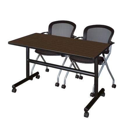 Regency Kobe Flip-Top Training Nesting Table W/ 2 Cadence Nest Chairs, 42 in W, 24 in L, Neo Walnut MKFT4824NW23BK