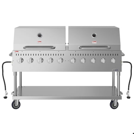 Koolmore 72 in. 10-Burner Commercial Propane Gas Grill with Two 36 in. Stainless-Steel Roll Dome Covers CGKIT7-D36D36