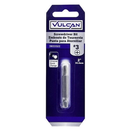 Vulcan Screwdriver Bit, Hex Shank, S2 Chrome Molybdenum Steel 305111OR
