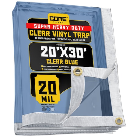Tarp, 20 ft x 30 ft, 20 Mil, Blue, Polyethylene, UV Resistant
