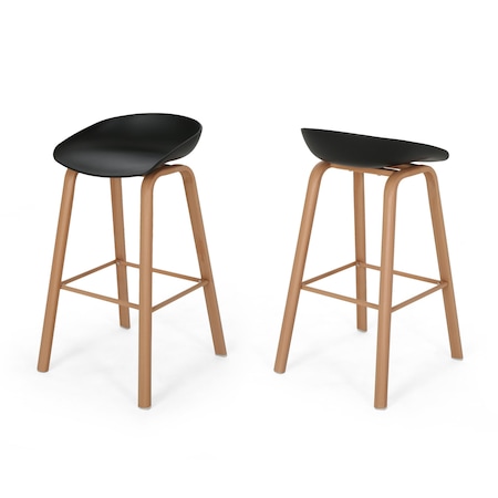 Homeroots Set of Two Black and Natural Heavy Duty Plastic and Wood Backless Bar Height Bar Chairs, 2PK 628739