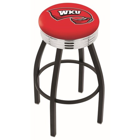 Holland Bar Stool Co 25" Blk Wrinkle Western Kentucky Swivel Bar Stool, Chrome Ring L8B3C25WestKy