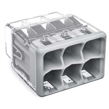 Wago Push-In Wire Connector, 12 AWG Max, 6 Port, Transparent, Polycarbonate Insulation, 600 V, 32 A 2773-406/K000-0002