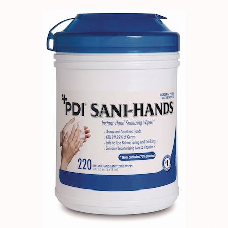 Sani Professional PDI Sani-Hands Instant Hand Sanitizing Wipes, 7.5 x 6, Unscented, White, 220 Wipes, 6PK NPKP15984