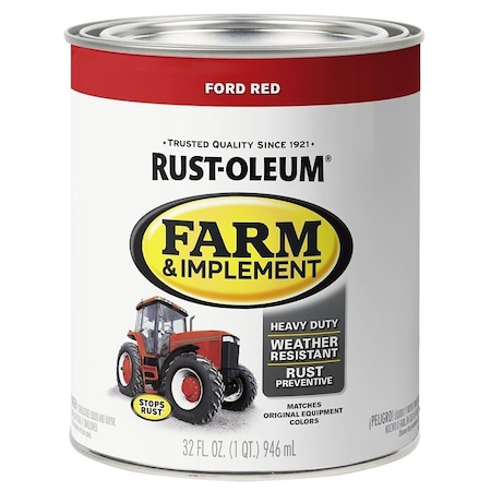 Specialty Farm Equipment Paint, Oil Base, Gloss Sheen, Ford Red, 1 qt, 130 sq-ft/qt Coverage Area 280155