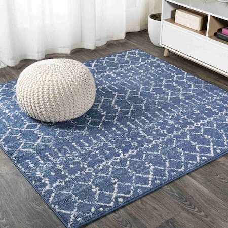 Jonathan Y Moroccan HYPE Boho Vintage Diamond Blue/White 5 ft Square Area Rug MOH101A-5SQ