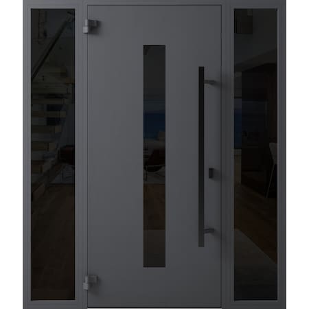Vdomdoors Front Exterior Prehung Steel Door Ronex0130 Grey 2 Sidelight Exterior Windows Sidelites Entry Metal RONEX0130EXD-GRE-W14+36+14 X H80-RH-I