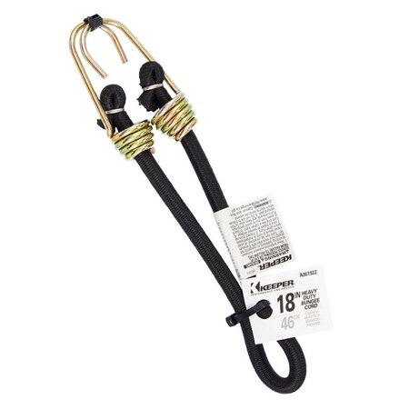 Keeper Bungee Cord, 0.374 in Dia, 18 in L, Rubber, Black, Hook End A06192Z