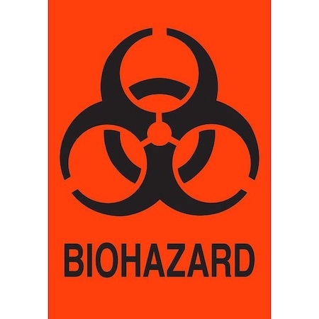 Brady Biohazard Sign, 5 in Height, 3 1/2 in Width, Vinyl, Rectangle, English 18766LS-A