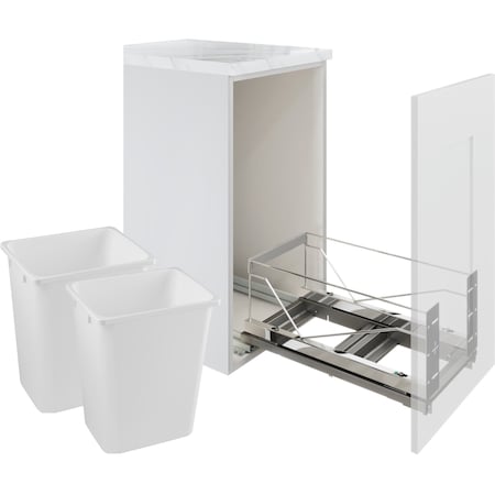 Kessebohmer Waste Pullout 28 QT Double Chrome FE Soft Close w/ White bins KS3-WASTE2-NARROW-CHR-W