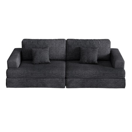 Homeroots 94" Gray Chenille Modular Stainless Steel Sleeper Sofa With Toss Pillows 706810