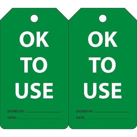 Accuform Safety Tag, OkToUse, 5-3/4"Hx3-1/4"W, PK25 MGT217CTP