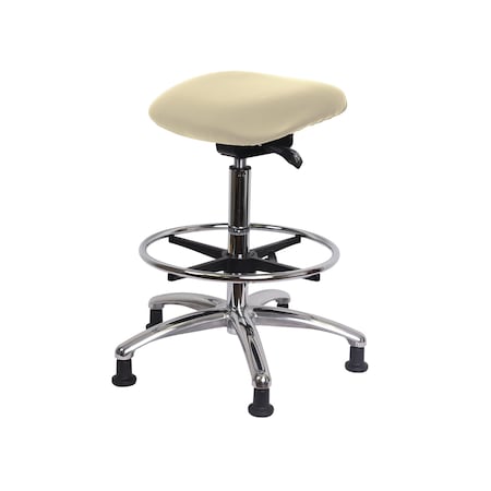 Blue Ridge Ergonomics CL100CleanRoom Sit-Stand-Standing Ht with Chr Foot Ring Stat Glides in Adobe White Trailblazer Vinyl CLR-VSTSS-CR-CF-RG-8501