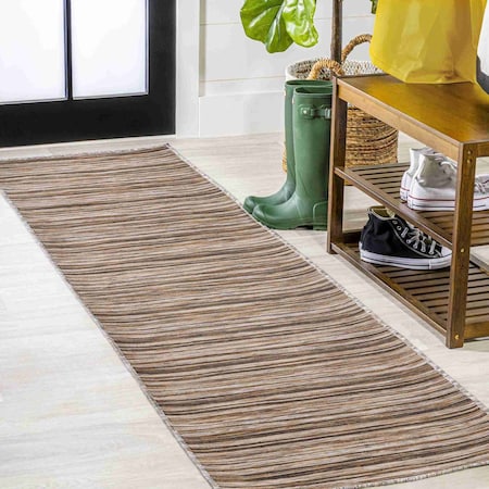 Jonathan Y Finn Modern Farmhouse Pinstripe Natural/Brown 2 ft. x 8 ft. Indoor/Outdoor Runner Rug TSN103A-28