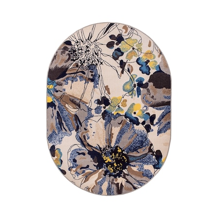 World Rug Gallery Modern Bright Flowers Non-Slip Area Rug 5 ft x 7 ft Oval Cream 503CREAM5OV