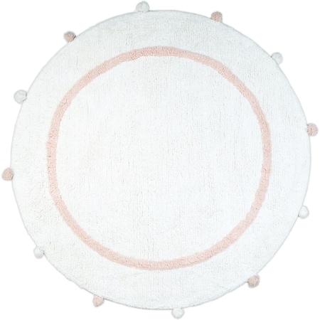 Homeroots 32" Light Pink And White Cotton Round Geometric Bath Rug 634887
