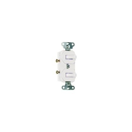 Pass & Seymour Double Combination Switch, 15 A, 120/277 VAC, Side Wire Terminal, White 690WGCC6