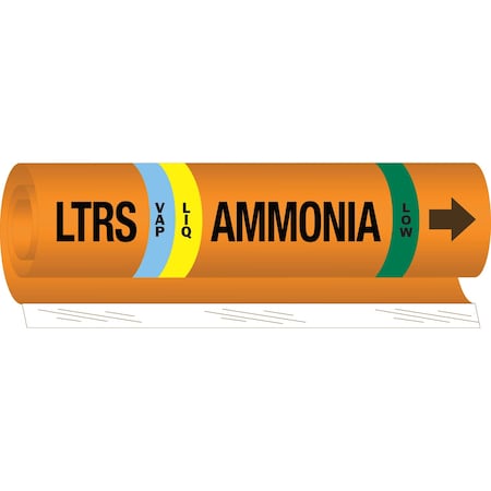 Brady LTRS LIQVAP AMMONIA LOW Pipe Marker, 26in H x 12in W, Fits Pipes 2.5in Dia. Thru 7.875in Dia. 145816