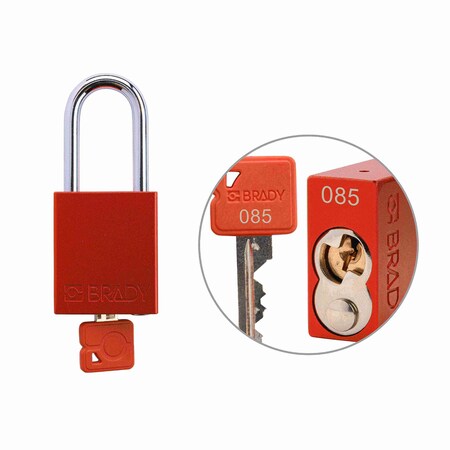 Brady Padlock Alum RED 1.5in Steel KeyCode85 SDAL-RED-38ST-085