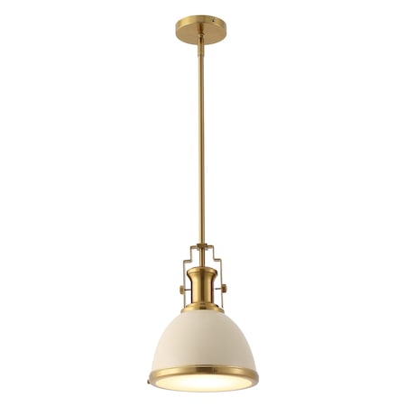Jonathan Y Homer 10" 1-Light Modern Industrial Metal LED Dome Pendant, Almond/Brass Gold JYL9535F