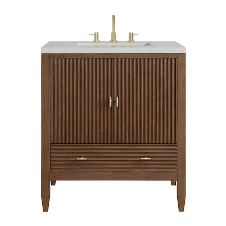 James Martin Vanities Myrrin 30" Single Vanity, Mid-Century Walnut w/ 3 CM Lime Delight Silestone Top 485-V30-WLT-3LDL