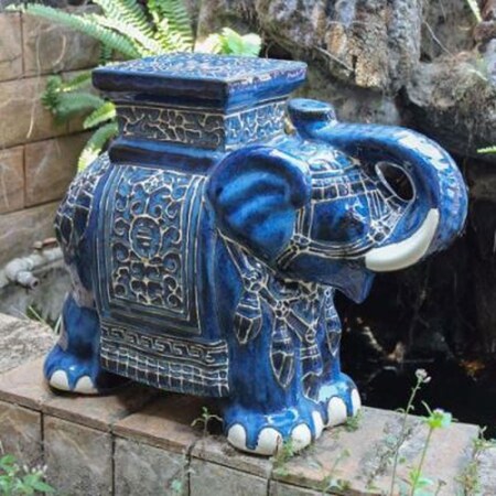 International Caravan Porcelain Elephant Stool, Dark Blue - Large VHO16A-C-LG-VB