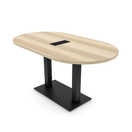 Skutchi Designs Racetrack Conference Table With Power Unit, 36 in W, 72 in L, Brown HAR-RAC-36X72-DOU.BK-K525-EBLK