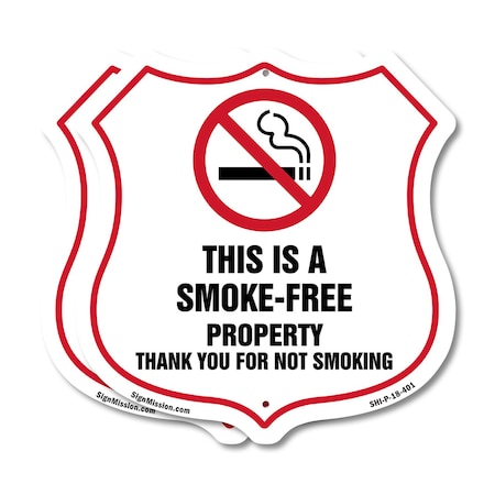 Signmission No Smoking Shield Sign This Is A Smoke F, 18 inch X 18 inch, Plastic Sign, 2PK SHI-P-2PACK-18-401